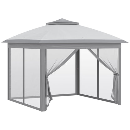 11' x 11' Pop Up Gazebo, Double Roof Foldable Height Adjustable Canopy Tent with Mesh Sidewalls, Carrying Bag, Beige