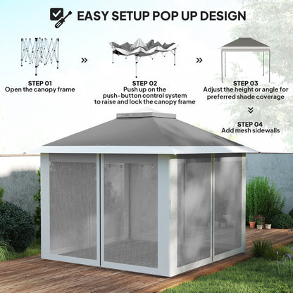 11' x 11' Pop Up Gazebo, Double Roof Foldable Height Adjustable Canopy Tent with Mesh Sidewalls, Carrying Bag, Beige