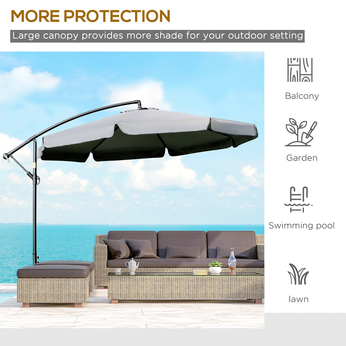 11 FT Cantilever Patio Umbrella Offset Parasol with Cross Base and 8 Ribs for Garden, Black