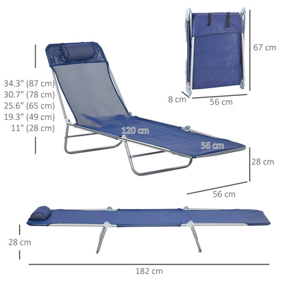 Set of 2 Folding Chaise Lounge Chairs, Outdoor Poolside Sun Tanning Chairs w/ Pillow, Reclining Backrest, Blue