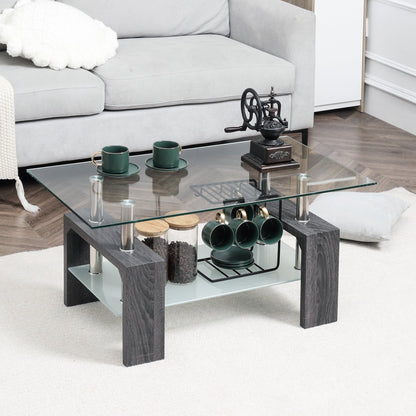 Sutton Rectangular Glass Coffee Table with Tempered Glass Top-Grey
