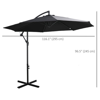 9.7ft Offset Patio UmbrellaCantilever Parasol with Crank Handle, 8 Ribs and Cross Base for Outdoor, Sun Shade, Black
