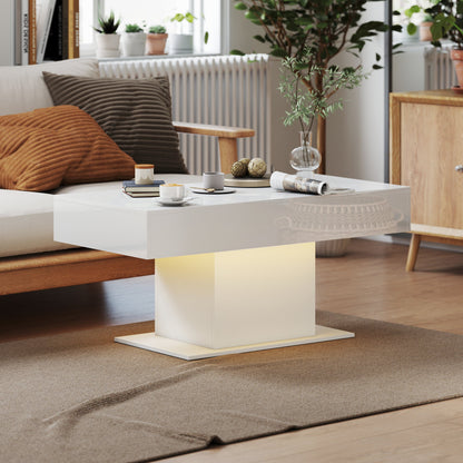 Halston Extendable Coffee Table with LED Lights and Hidden Storage-White