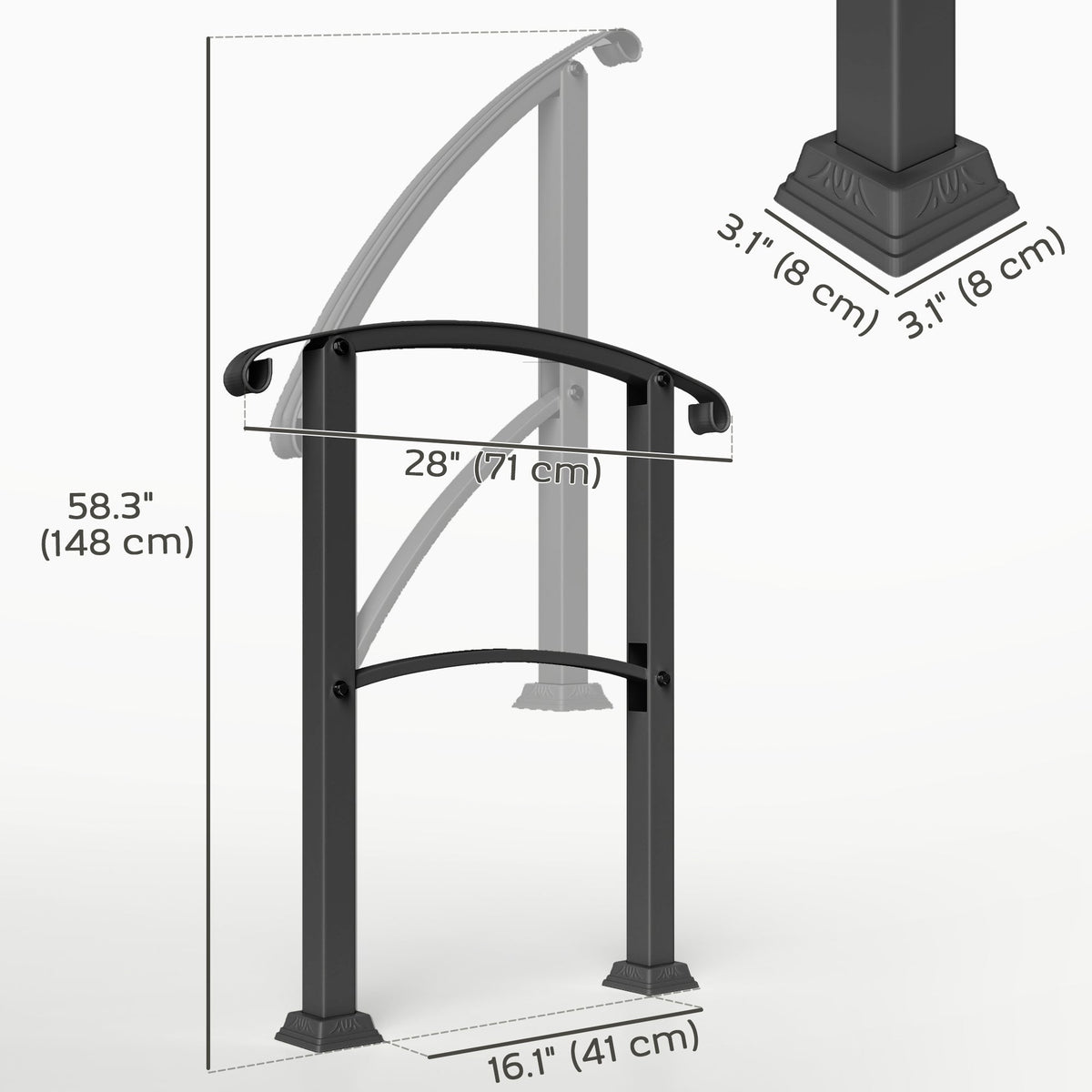 2-3 Step Handrails for Outdoor Steps, Metal Outdoor Stair Railing, Porch Deck Railing with Installation Kit, Black