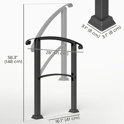 2-3 Step Handrails for Outdoor Steps, Metal Outdoor Stair Railing, Porch Deck Railing with Installation Kit, Black