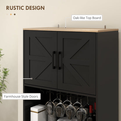 Farmhouse Kitchen Pantry, 68" Freestanding Hutch Storage Cabinet with Microwave Oven Countertop, Black