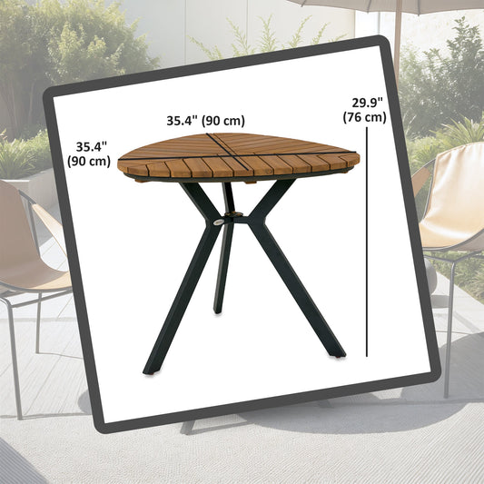 35.4" Outdoor Dining Table with Slatted Acacia Wood Leaf Tabletop, Patio Table with Steel Legs for Garden, Yard, Teak