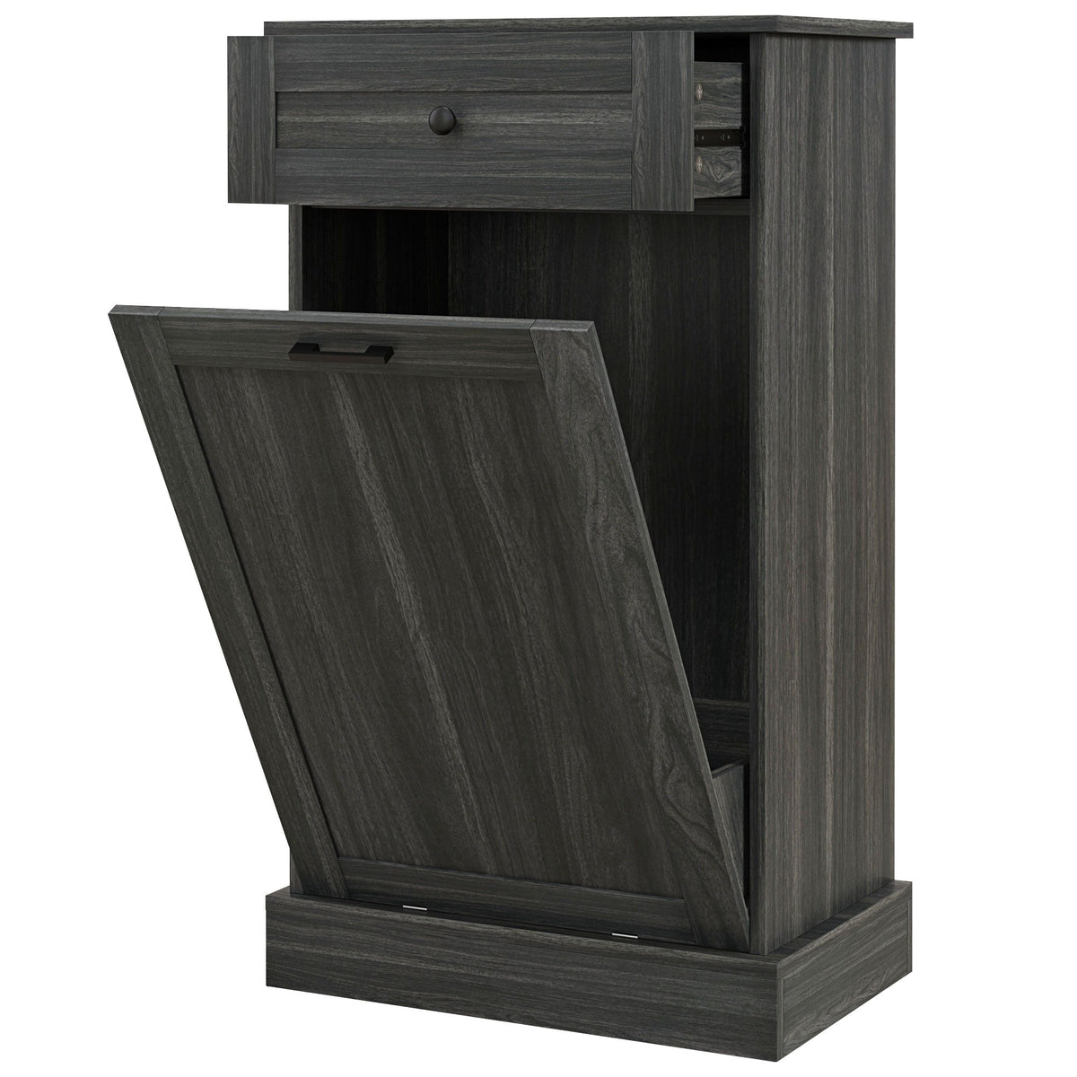 Kitchen Tilt Out Trash Bin Cabinet, Free Standing Recycling Cabinet, Trash Can Holder with Drawer, White
