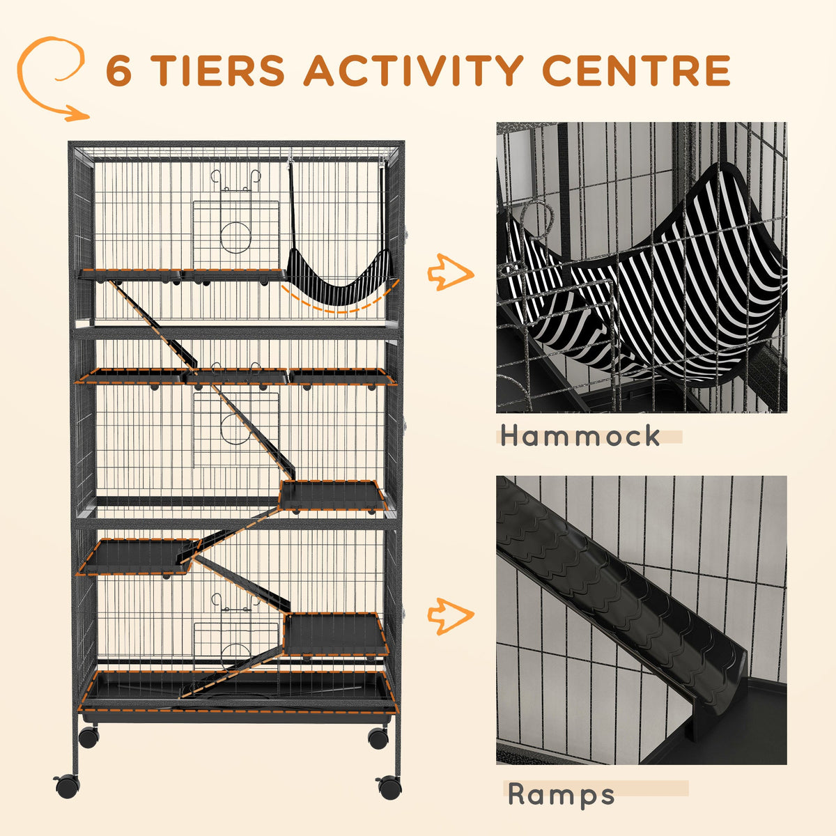 5-Tier Rolling Small Animal Cage, Deluxe Guinea Pig Cage, Ferret Cage for Mink Chinchilla Kitten Rabbit, Grey