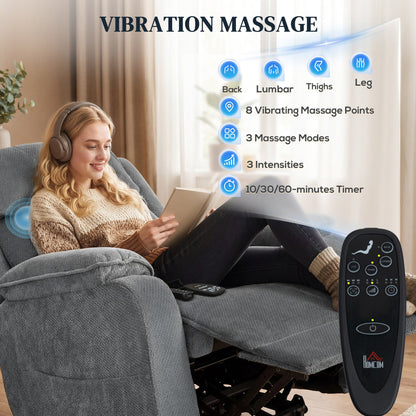 Power Recliner Chair with Massage, Electric Lift Chair for Elderly with Side Pockets, 2 Memory Positions, Remote, Brown