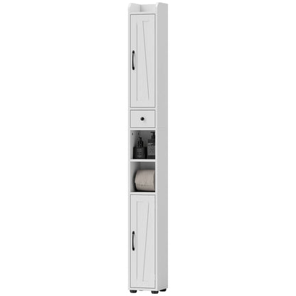 Narrow Bathroom Cabinet, Tall Bathroom Storage Cabinet with Barn Doors, Drawer and Adjustable Shelves, Brown Wood Grain