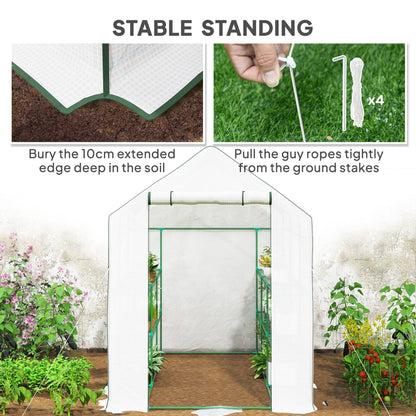Walk-in Greenhouse with 3 Tier, Garden Plant Growhouse with Roll-up Door and Mesh Windows, 140 x 213 x 190 cm, Green