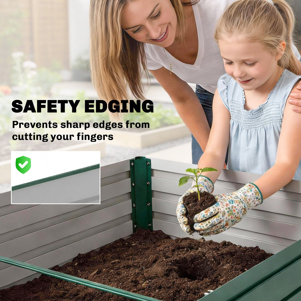 5' x 3' x 2' Raised Garden Bed, Galvanized Planter Box for Growing Flowers, Herbs and Vegetables, Black