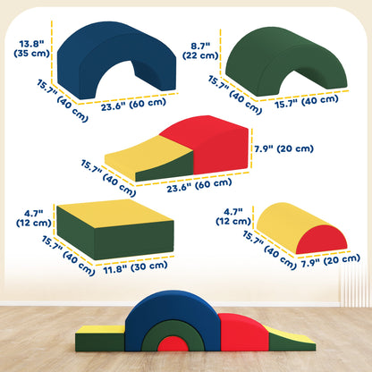 Toddlers Climbing Toys, 5-Piece Foam Climbing Blocks, Soft Play Set, Indoor for Stacking, Crawling, Sliding