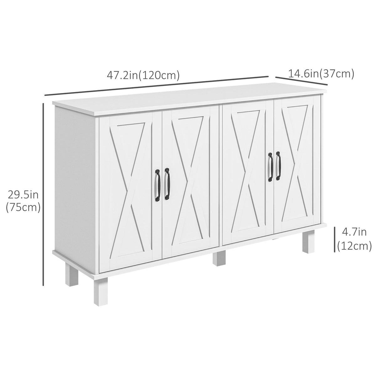 Kitchen Sideboard Cabinet with 4 Barn Doors and 2 Adjustable Shelves, Buffet Table for Living Room, Hallway, Black