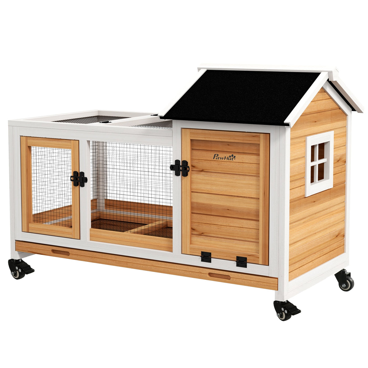 Rabbit Cage with Wheels, Ramp, Run, Tray for Indoor Outdoor, Suitable for Rabbit, Guinea Pig, Coffee