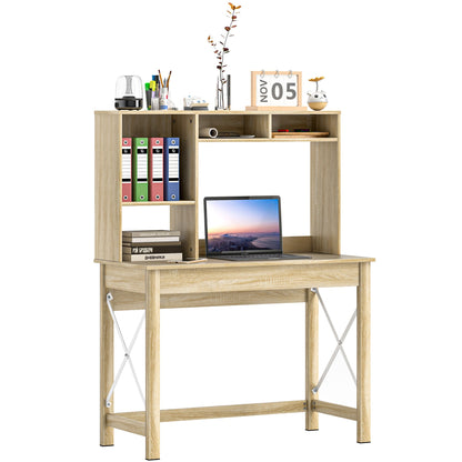 Sloan Computer Desk with Hutch and Storage Shelves-Oak