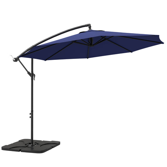 10ft Offset Patio Umbrella with Base, Garden Hanging Parasol with Crank, Banana Cantilever Umbrella Sun Shade, Green