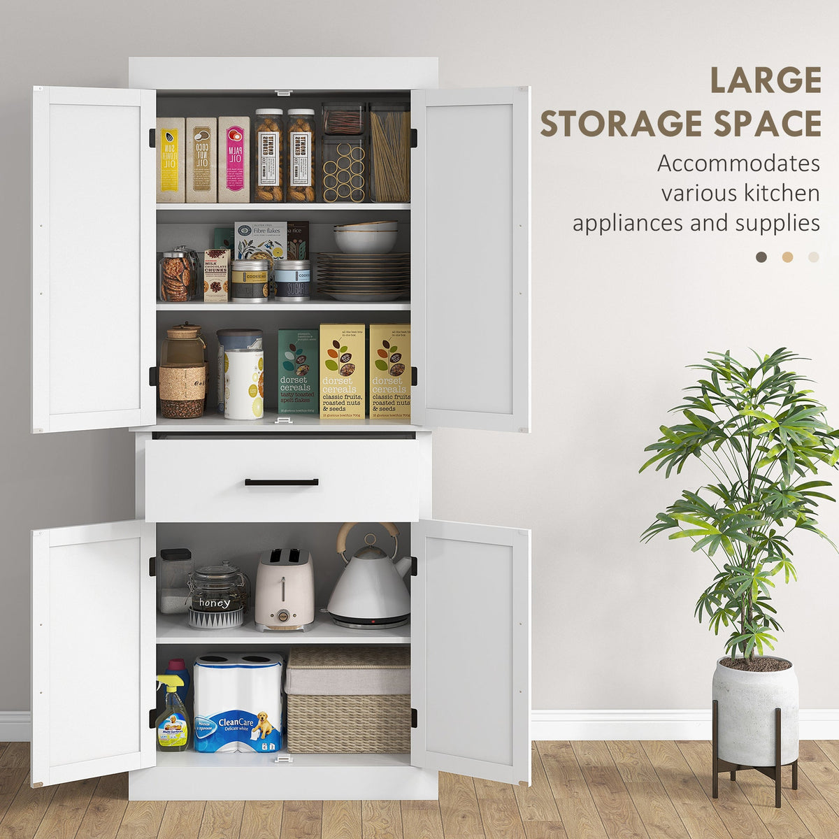 72" Kitchen Storage Cabinet, Farmhouse Kitchen Pantry Cabinet with 4 Barn Doors, Drawer, Adjustable Shelves, Black
