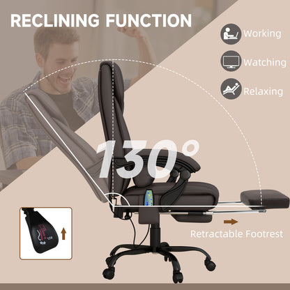6-Point Vibration Massage Chair, Height Adjustable Reclining Computer Chair with Retractable Footrest, Black