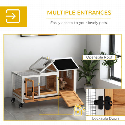 Rabbit Cage with Wheels, Ramp, Run, Tray for Indoor Outdoor, Suitable for Rabbit, Guinea Pig, Coffee