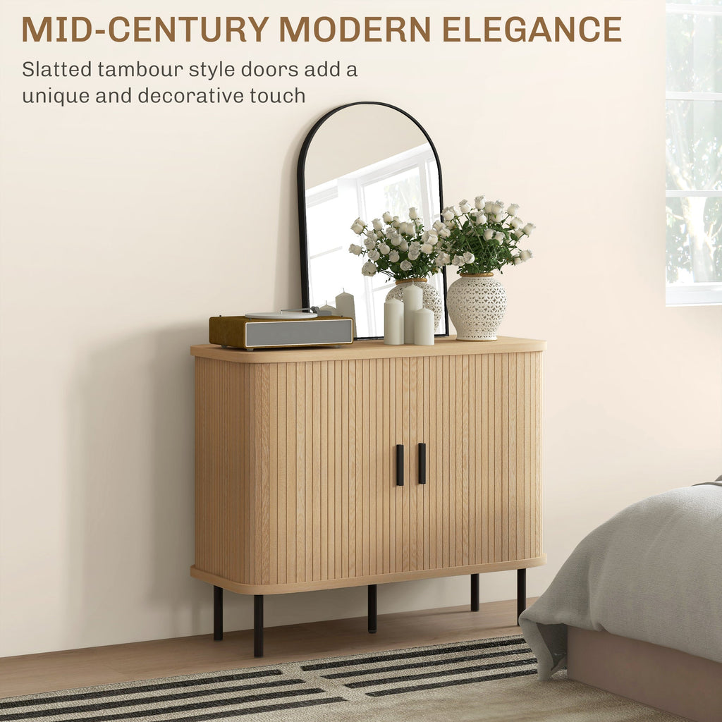 Aspen 35.4" Sideboard Buffet Cabinet with Slatted Tambour Doors-Oak