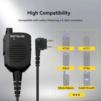 Retevis HK011 AI Noise-Canceling Speaker Mic (K1 2-Pin)