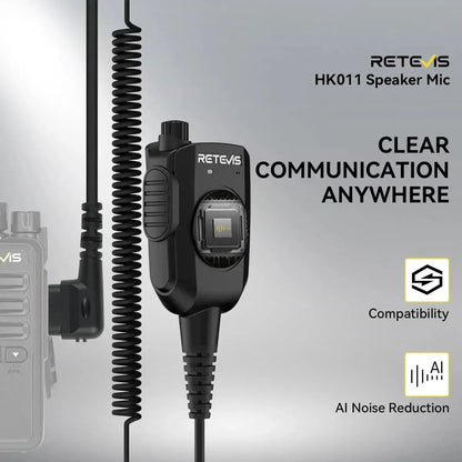 Retevis HK011 AI Noise-Canceling Speaker Mic (K1 2-Pin)