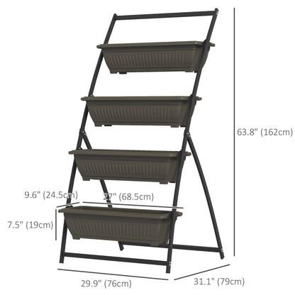 5-Tier Vertical Raised Garden Planter with 5 Boxes, Wheels, Outdoor Plant Stand for Vegetable Flowers, Brown