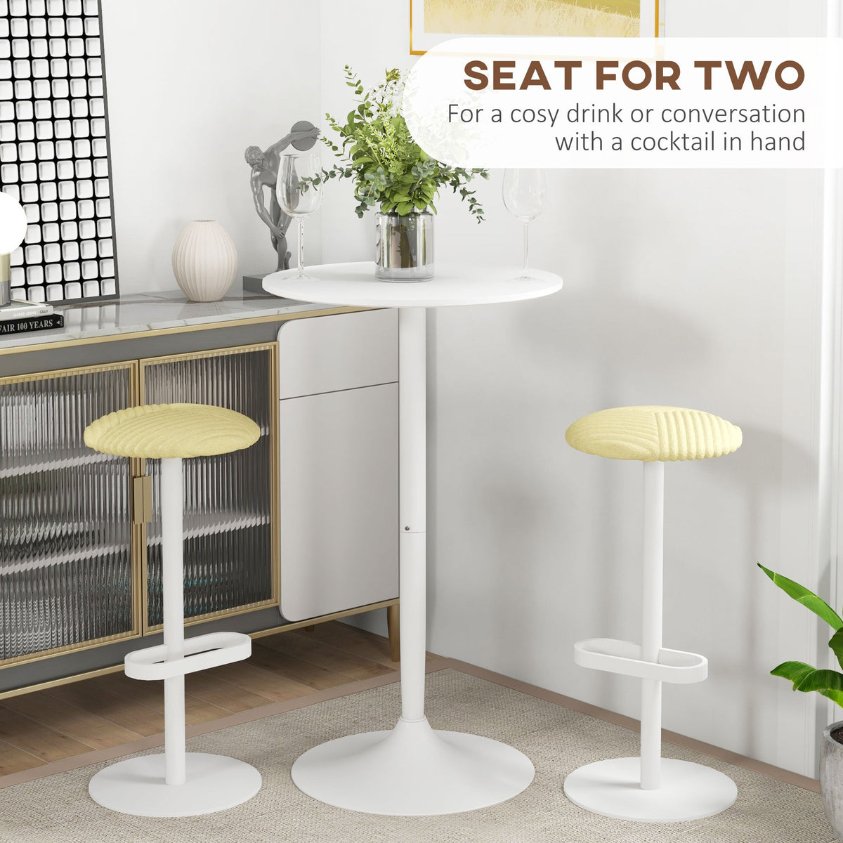 High Top Bar Table, Modern Round Dining Table with Painted Top and Steel Base, Bistro Table for 2 People, Black