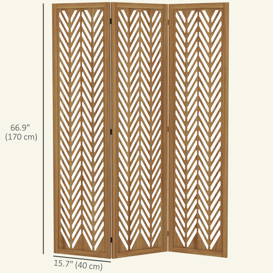 3 Panel Room Divider, 5.6ft Tall Wood Folding Privacy Screens, Freestanding Partition Wall Dividers, Light Brown
