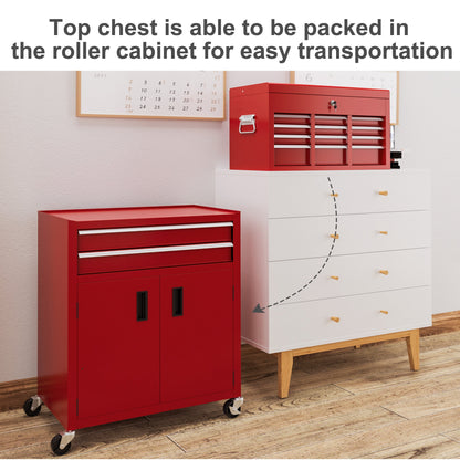 6-Drawer Rolling Tool Chest, 2 in 1 Lockable Storage Cabinet with Hooks, Metal Tool Box for Garage, Workshop, Black