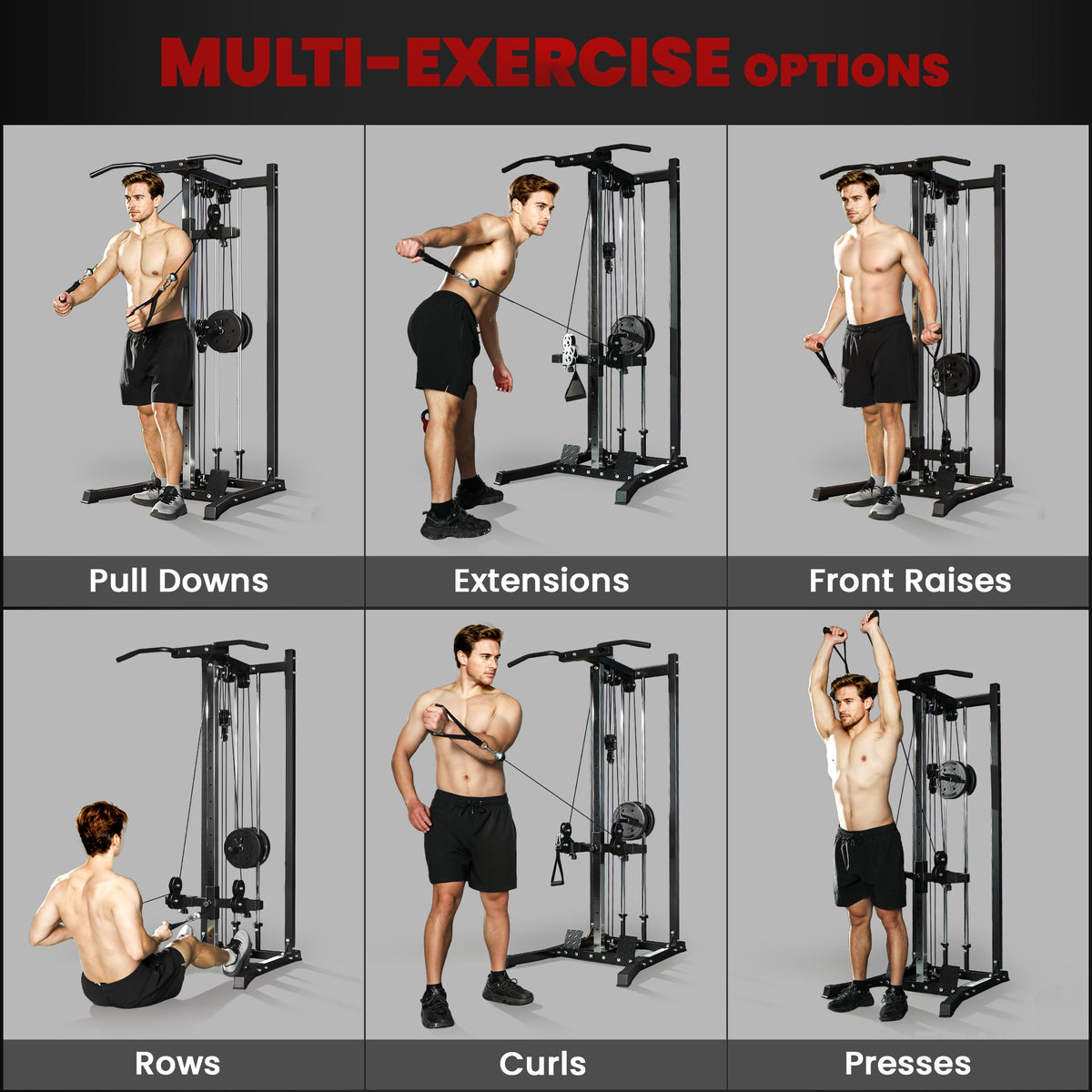 Cable Station Dual Pulley System with Pull up Bar and 14 Adjustable Positions