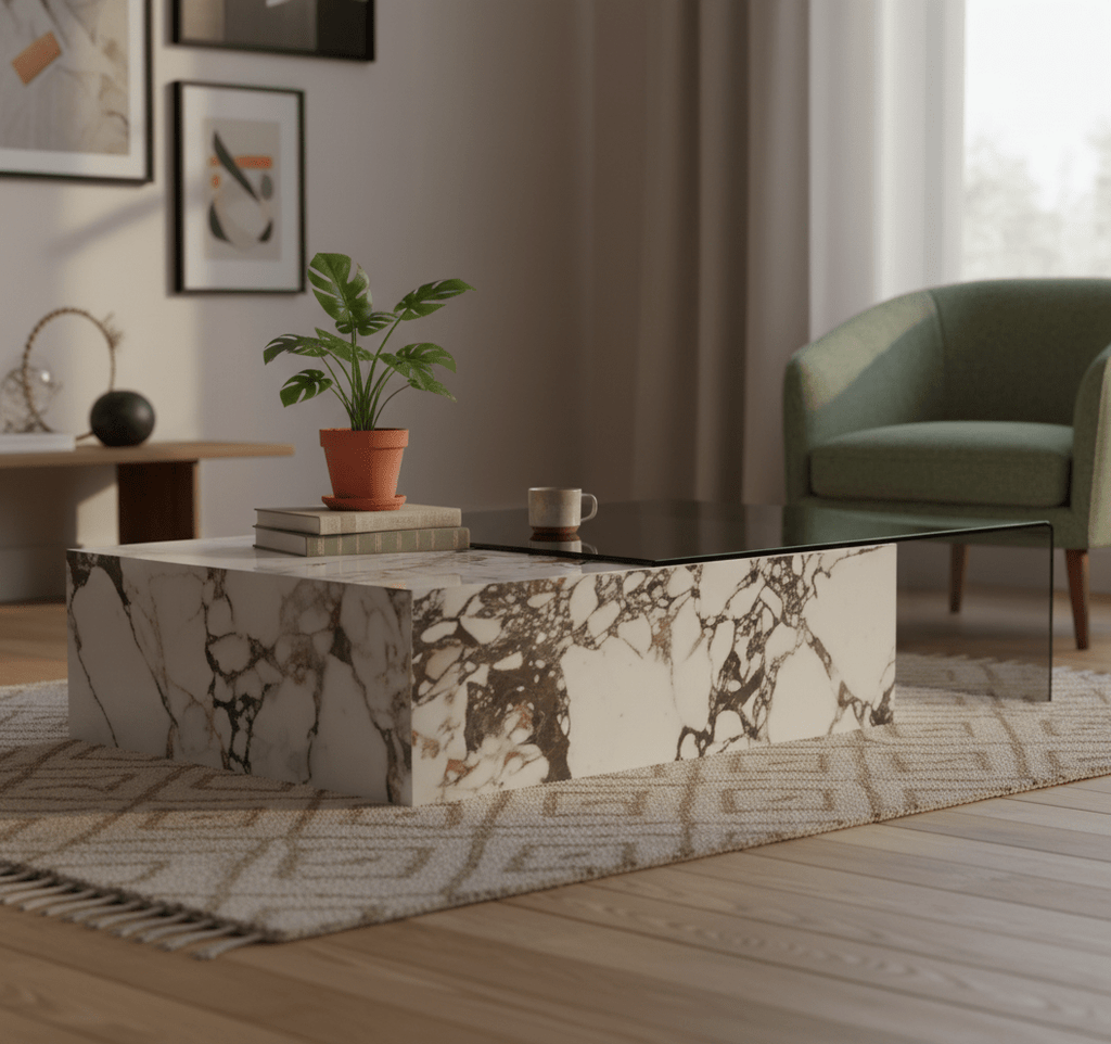 Rimini Dual-Surface Marble and Glass Table