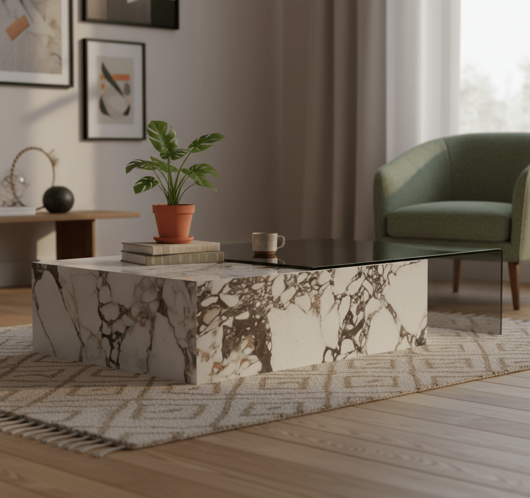 Rimini Dual-Surface Marble and Glass Table