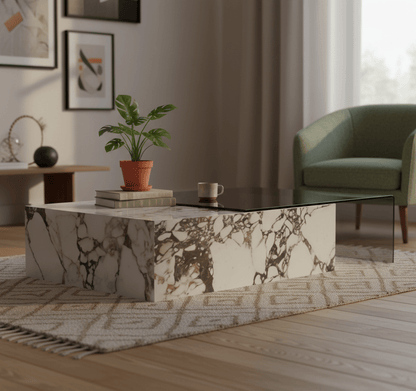 Rimini Dual-Surface Marble and Glass Table