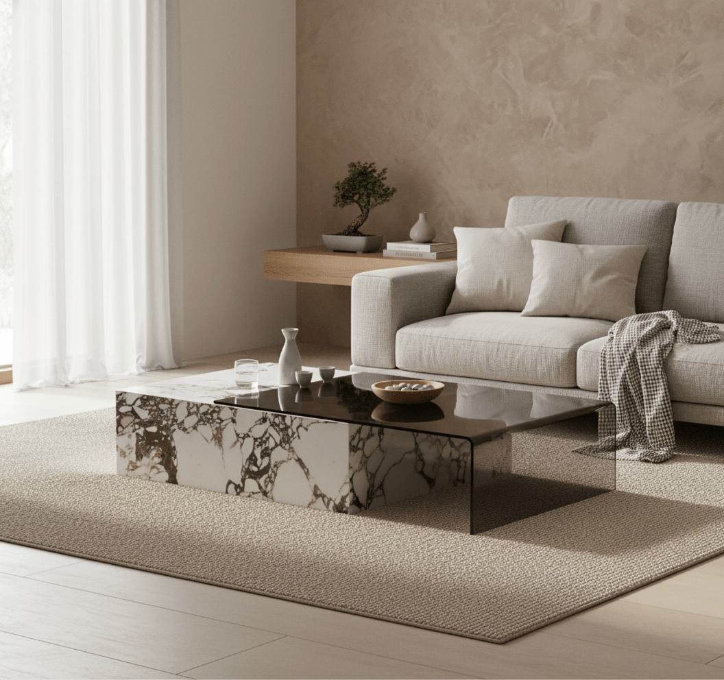 Rimini Dual-Surface Marble and Glass Table