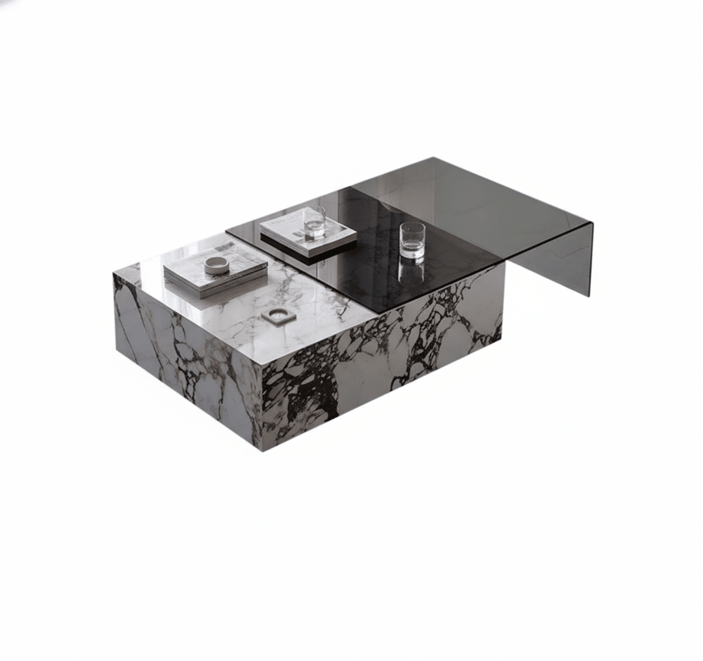 Rimini Dual-Surface Marble and Glass Table