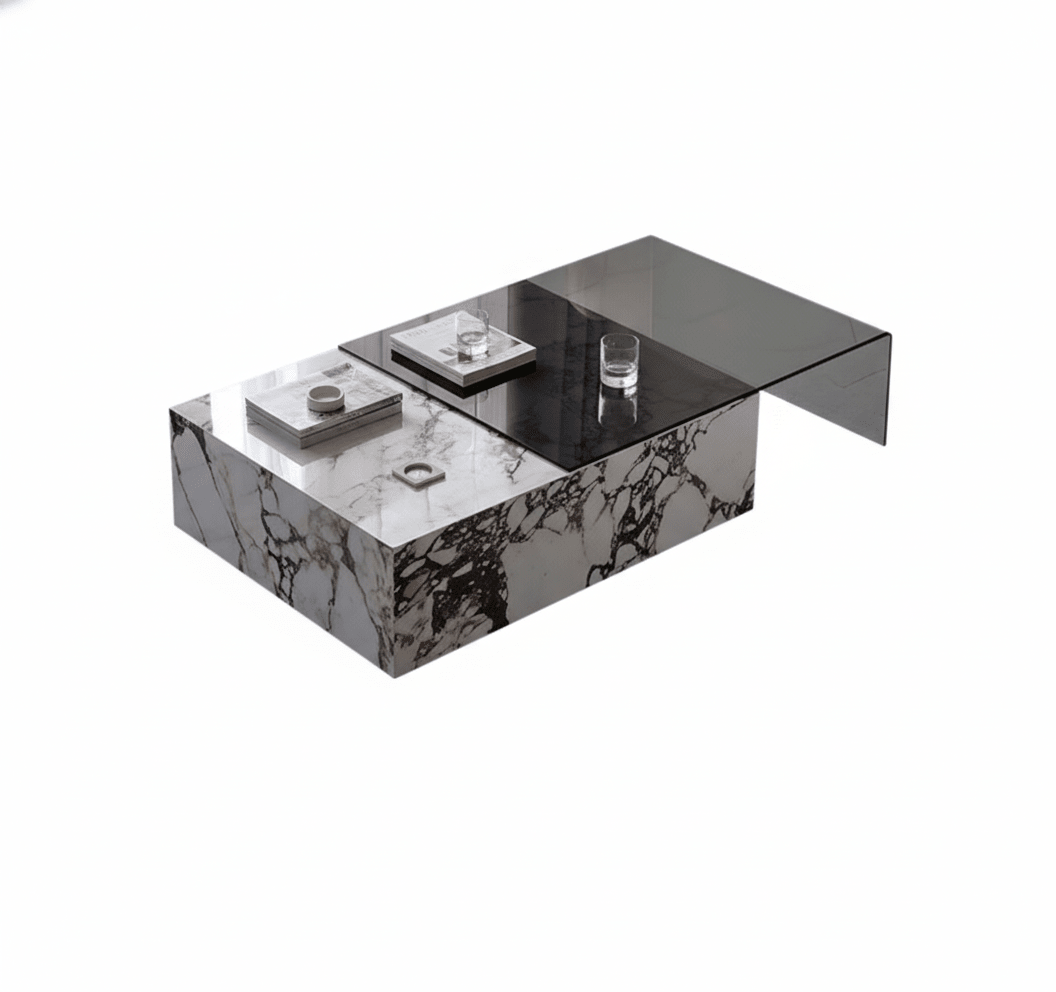 Rimini Dual-Surface Marble and Glass Table