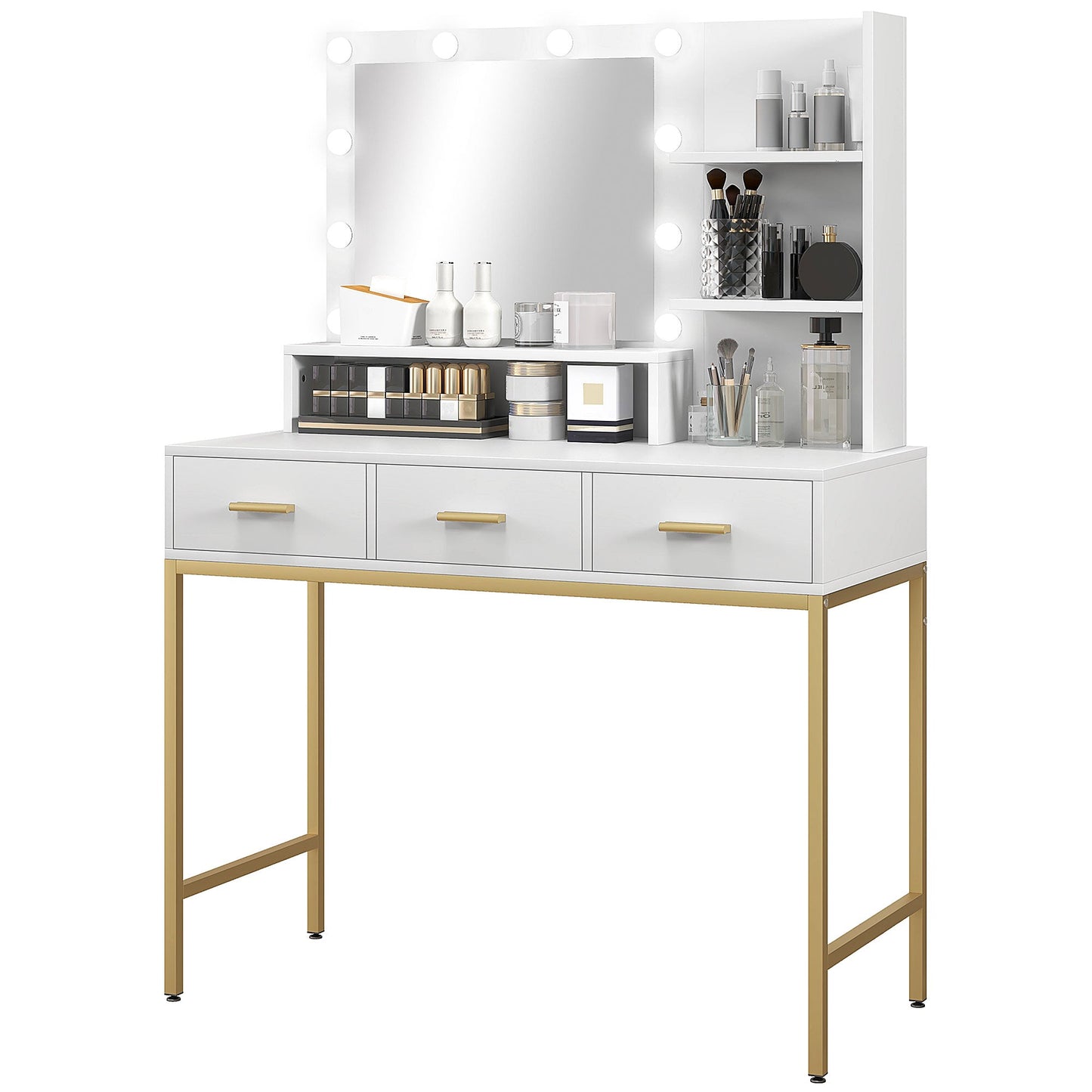 Sophia Illuminated Makeup Table with LED Lights and 3 Drawers-White