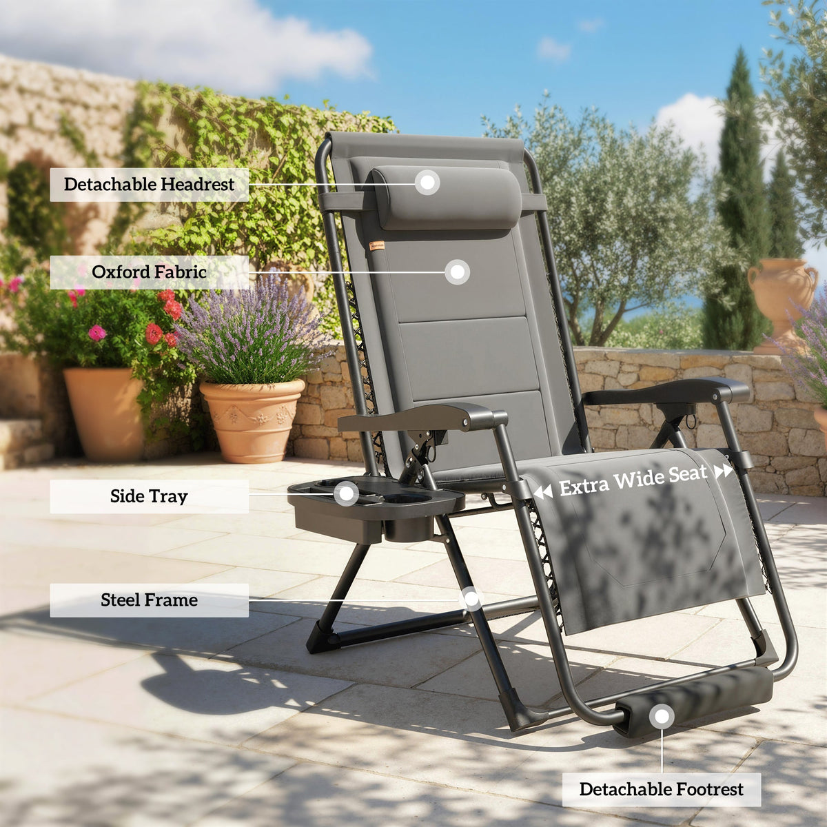 Zero Gravity Chair, Reclining Outdoor Lounger Chair with Cup Holder, 400 LBS Capacity, Black