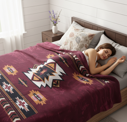 Maroon Navajo Ultra Soft Luxury Plush Blanket