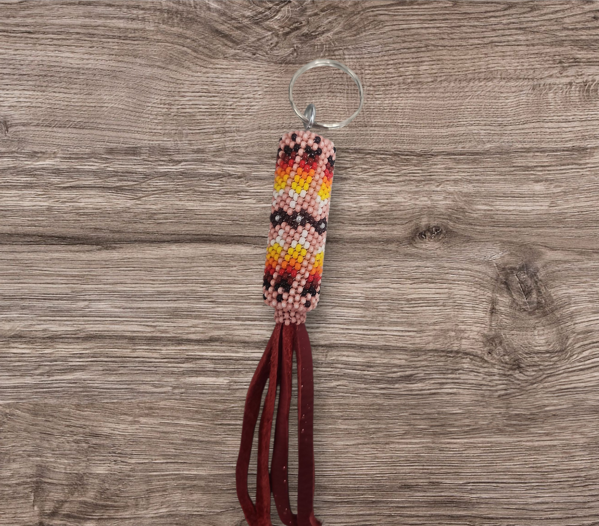 pink Beaded Keychain