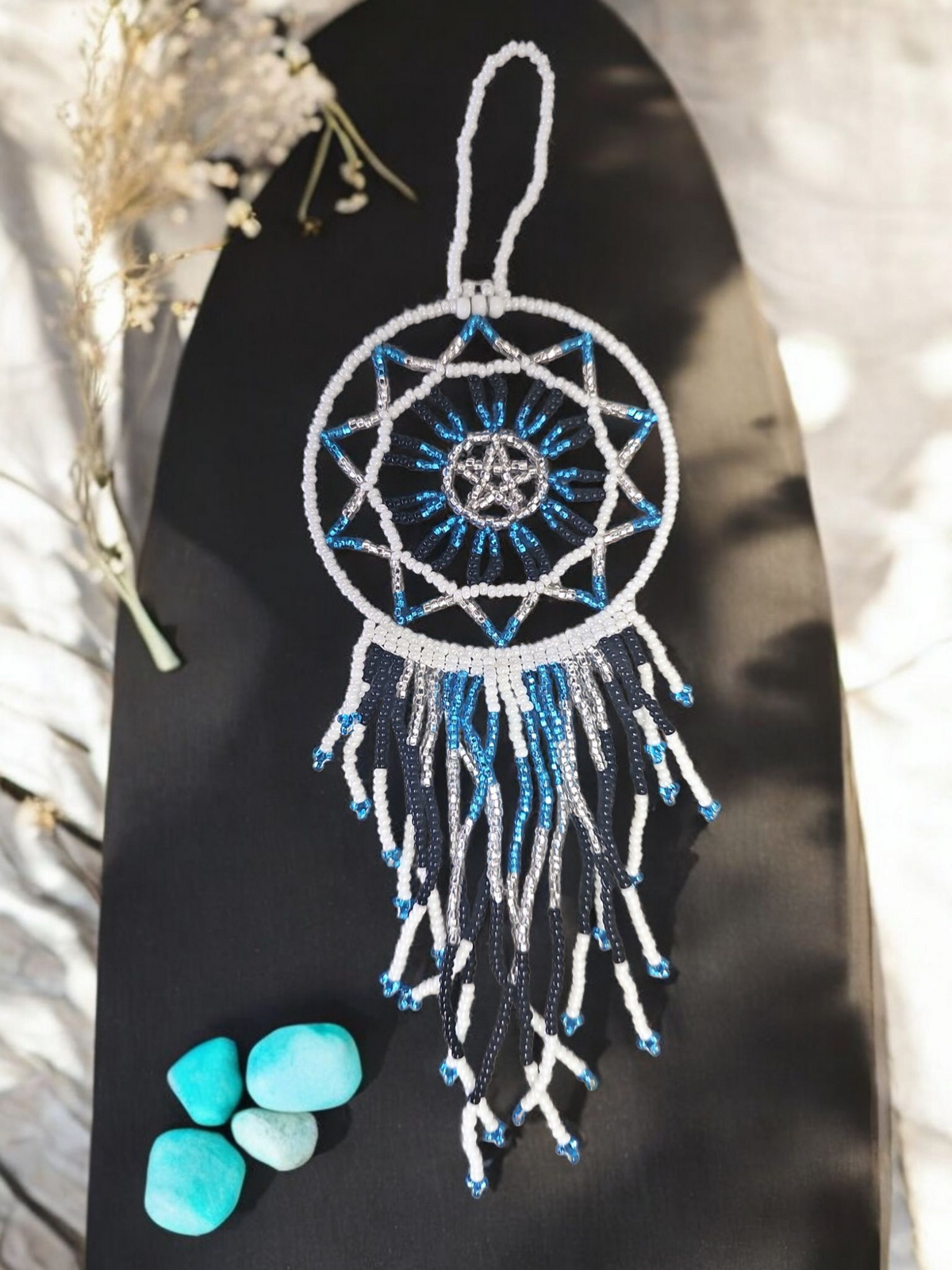 White blue ,Celestial Beaded Handmade Dreamcatcher
