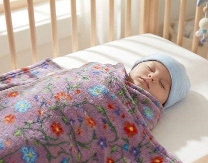 Anishinaabe Enchantment" Purple Floral Plush Throw Blanket