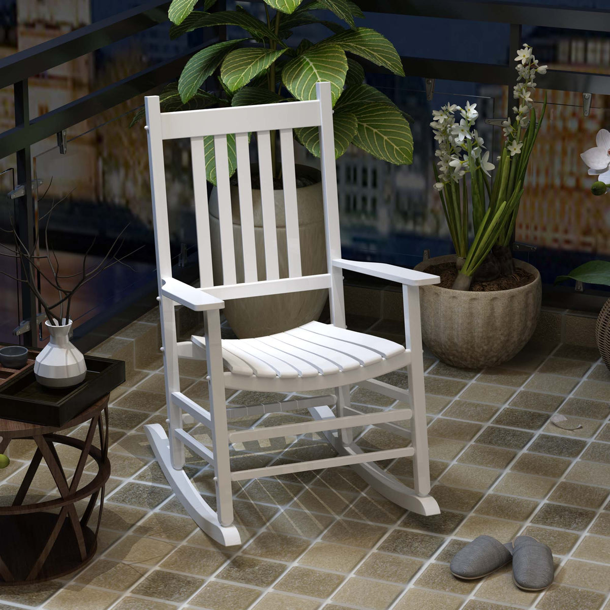 Wooden Porch Rocking Chair Outdoor Patio Rocker Garden Single Leisure Reclining Seat Armchair Natural