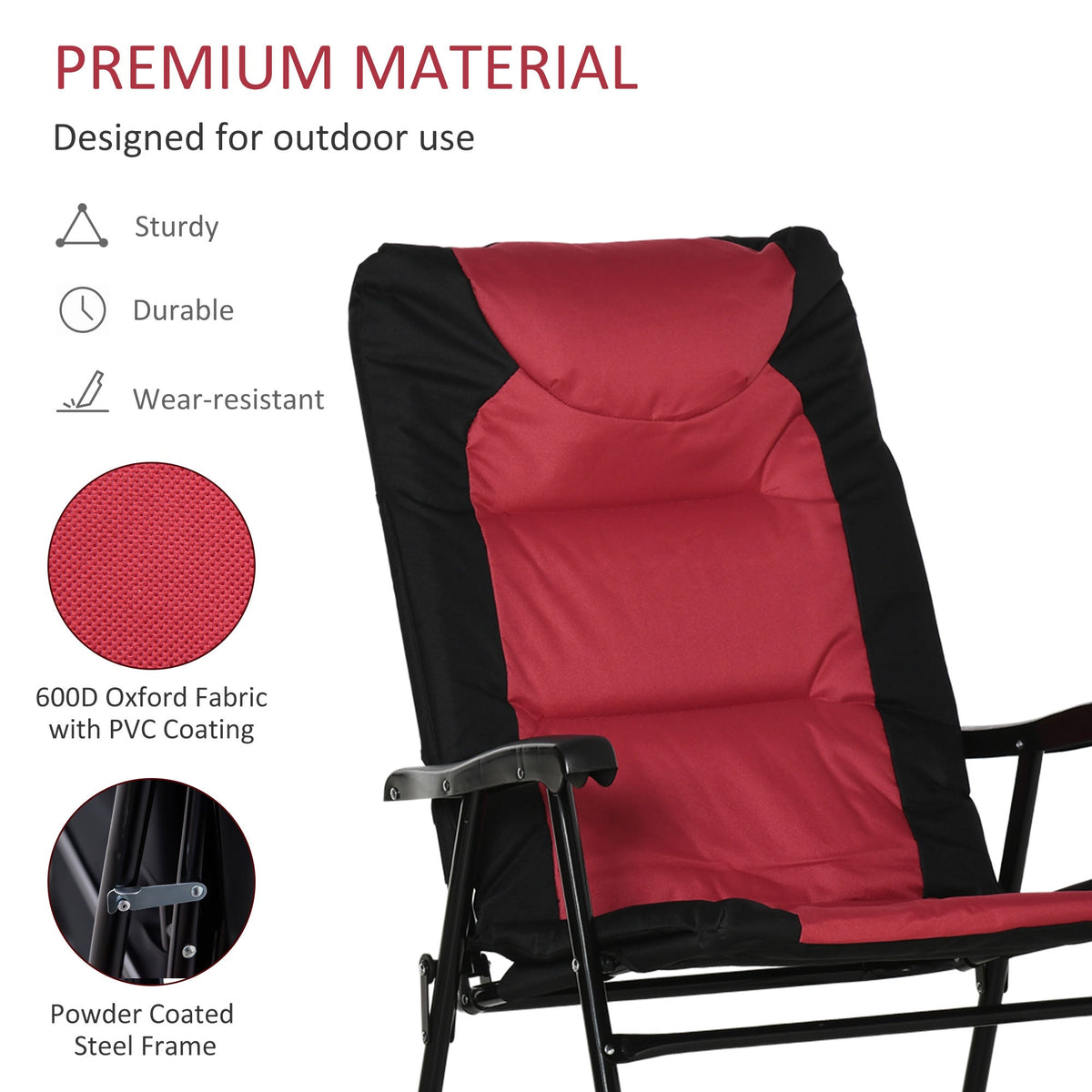 Folding Rocking Chair Set of 2 Padded Rockers with Armrest, Navy Blue