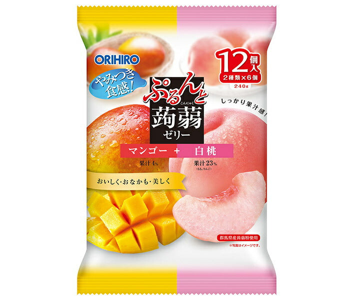 オリヒロ ぷるんと蒟蒻ゼリー マンゴー+白桃 (20g×12個)×12袋入【日本出荷】