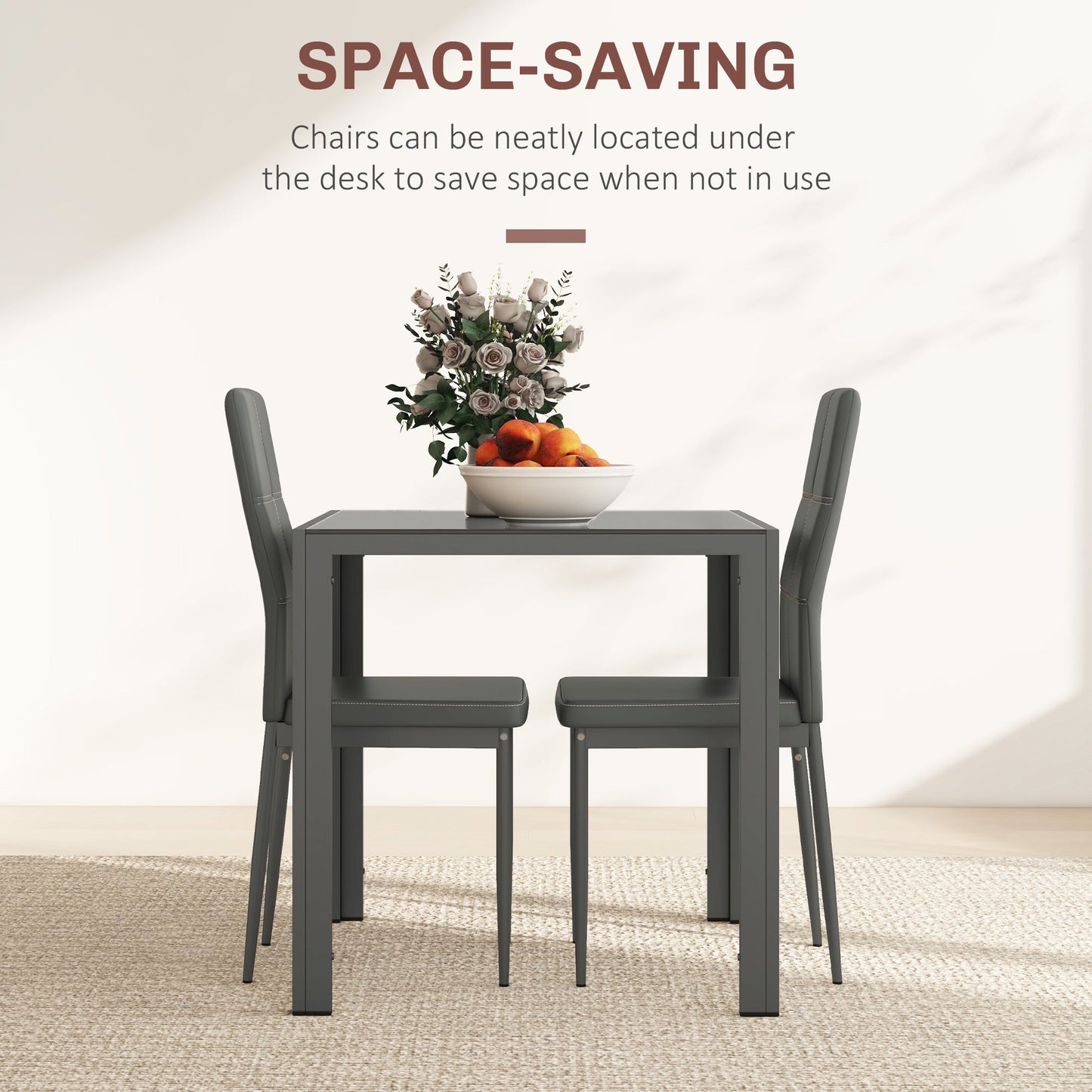 Zaya 3-Piece Rectangular Glass Dining Set for Small Spaces-Grey