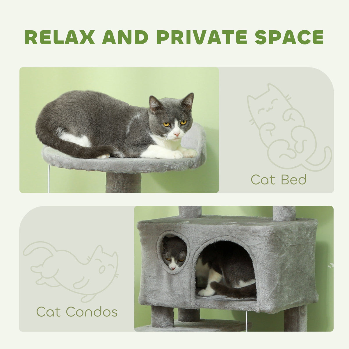 54" Cat Tree, Multi-Level Cat Tower with Scratching Posts, Cat Condos, Bed, Platforms, Ramp, Toy Ball, Beige